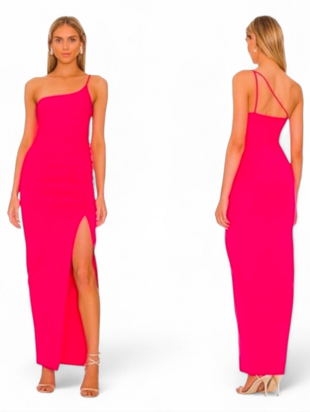 LOVERS + FRIENDS X REVOLVE Nami Hot Pink One Shoulder High Slit Dress - Medium